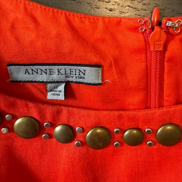 Anne Klein 100% Linen Sleeveless Embellished Red‎ Lined Dress Size 12 - Picture 11 of 12